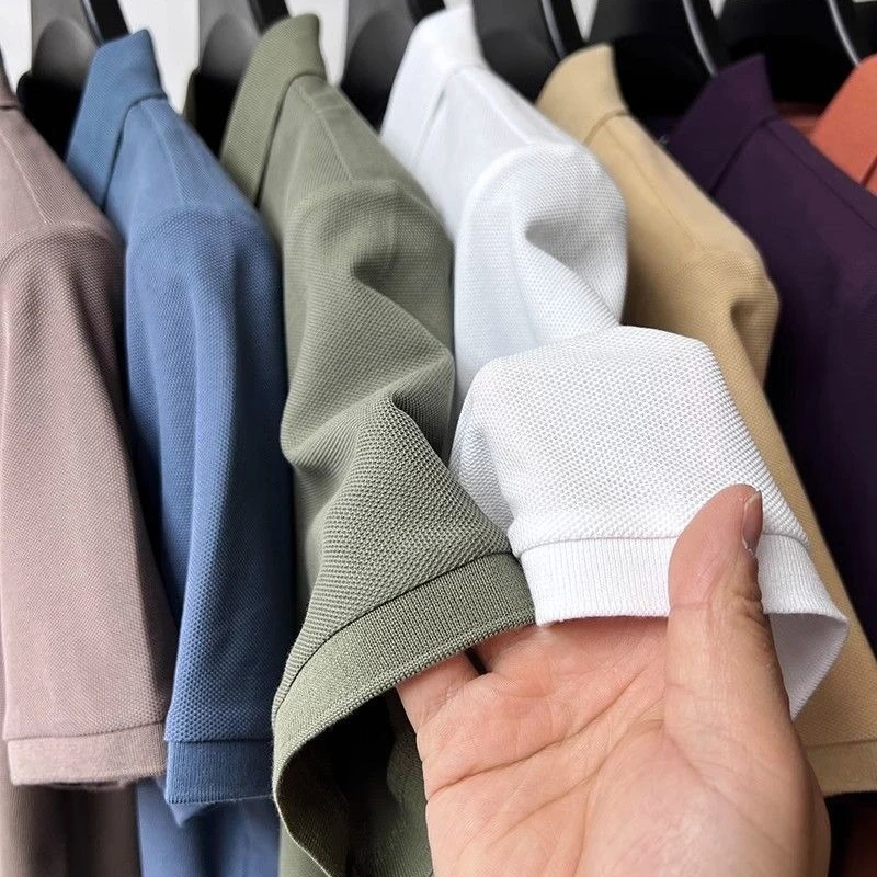 Polo da uomo estiva traspirante con risvolto fresco manica corta camicia con risvolto casual di fascia alta sottile tinta unita allentata multicolore moda golf top