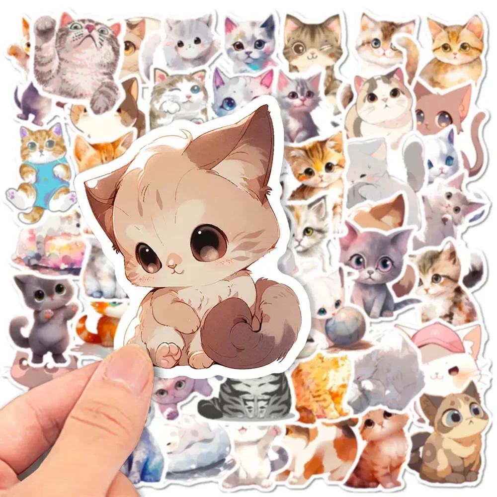 watercolor cat stickers pack para criancas decalques de graffiti pintura kawaii desenhos animados bonitos scrapbooking bagagem adesivo do laptop 50 pcs 01