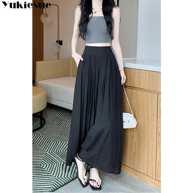 

Korean Style Versatile Simple Fashion 2023 Summer New Linen Wide Leg Pants Slim Simple Korean Versatile Casual Pants Basic Daily