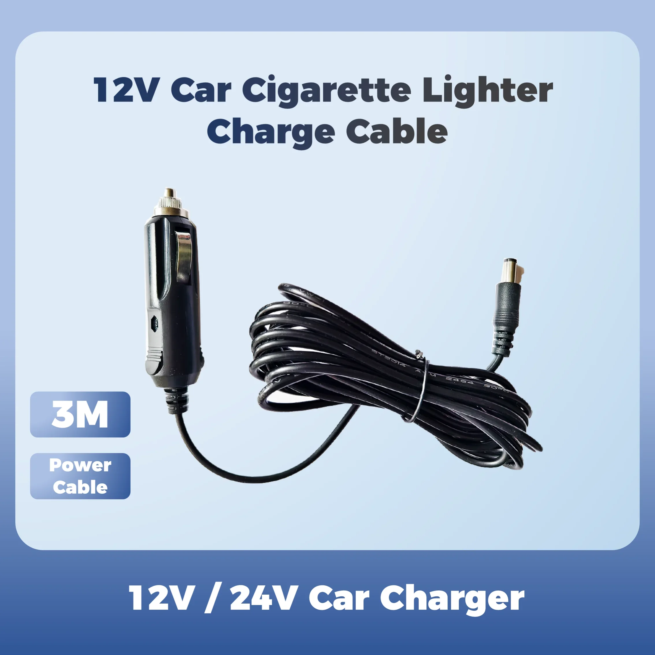 

12V DC Car Charger Power Suppy Cable Cord Cigarette Lighter Plug 5.5mm x 2.1mm Auto Accessories 12V/24V Car Charger Cable 3m