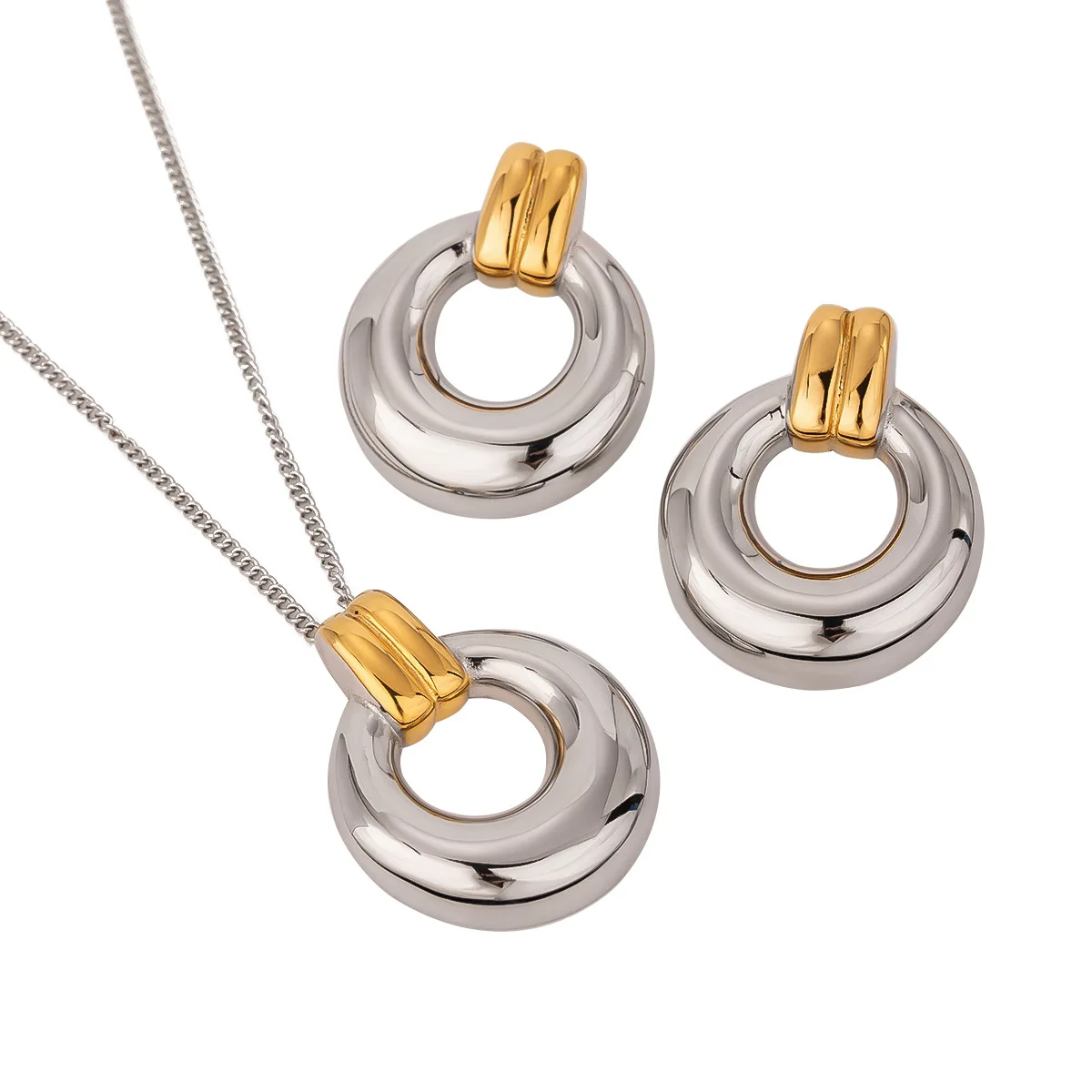 

Stainless Steel PVD 18K Gold Plated Tarnish Waterproof Double Color Hoop Earrings For Woman Jewelry Wholesale INS