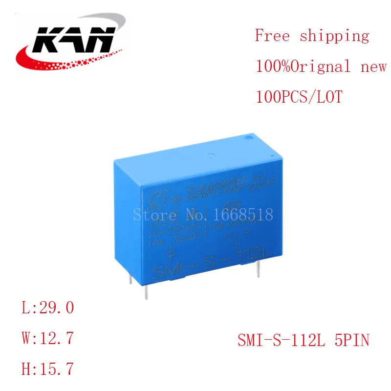 

Free shipping 100pcs relay SMI-S-112L SMI S 112L 12VDC 10A 250VAC 5PIN Original New