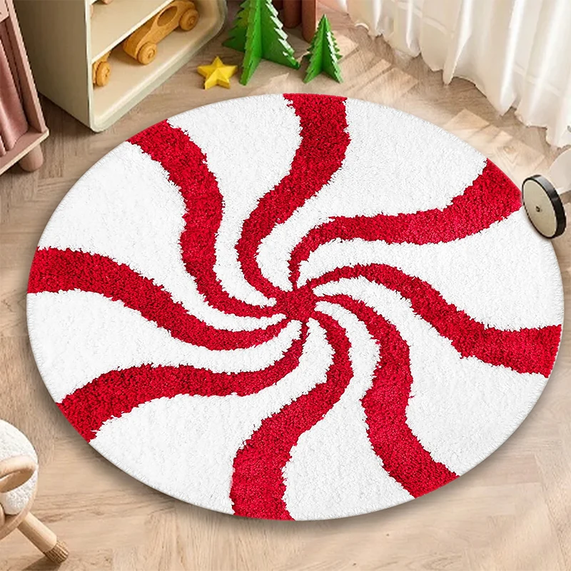 Christmas Round Rug Area Rug Red Christmas Peppermint Rug Washable Rug Indoor Carpet Decorative Circle Rug Holiday Decor