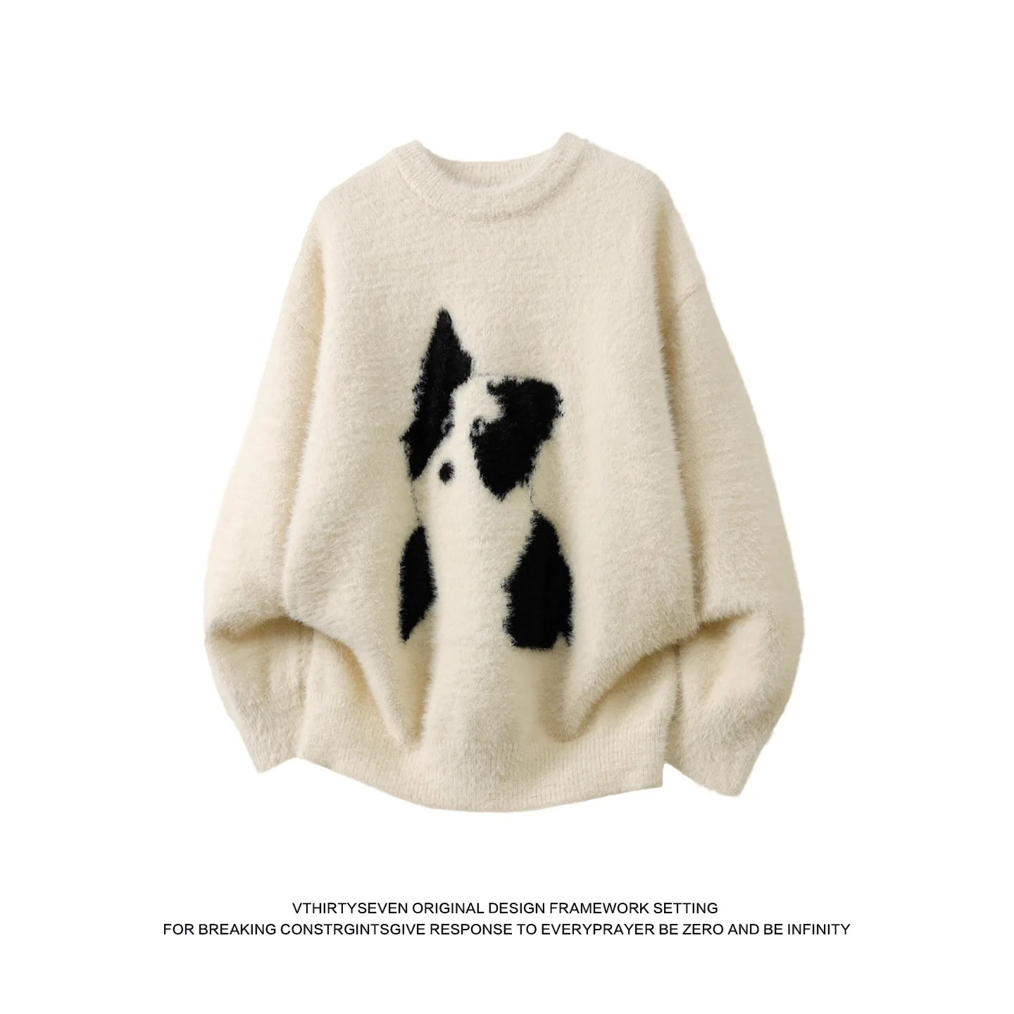 

Мужской вязаный свитер свободного кроя с мультяшным рисунком собаки, круглый вырез, осенне-зимний повседневный, для пар, из мягкого полиэфирного волокна