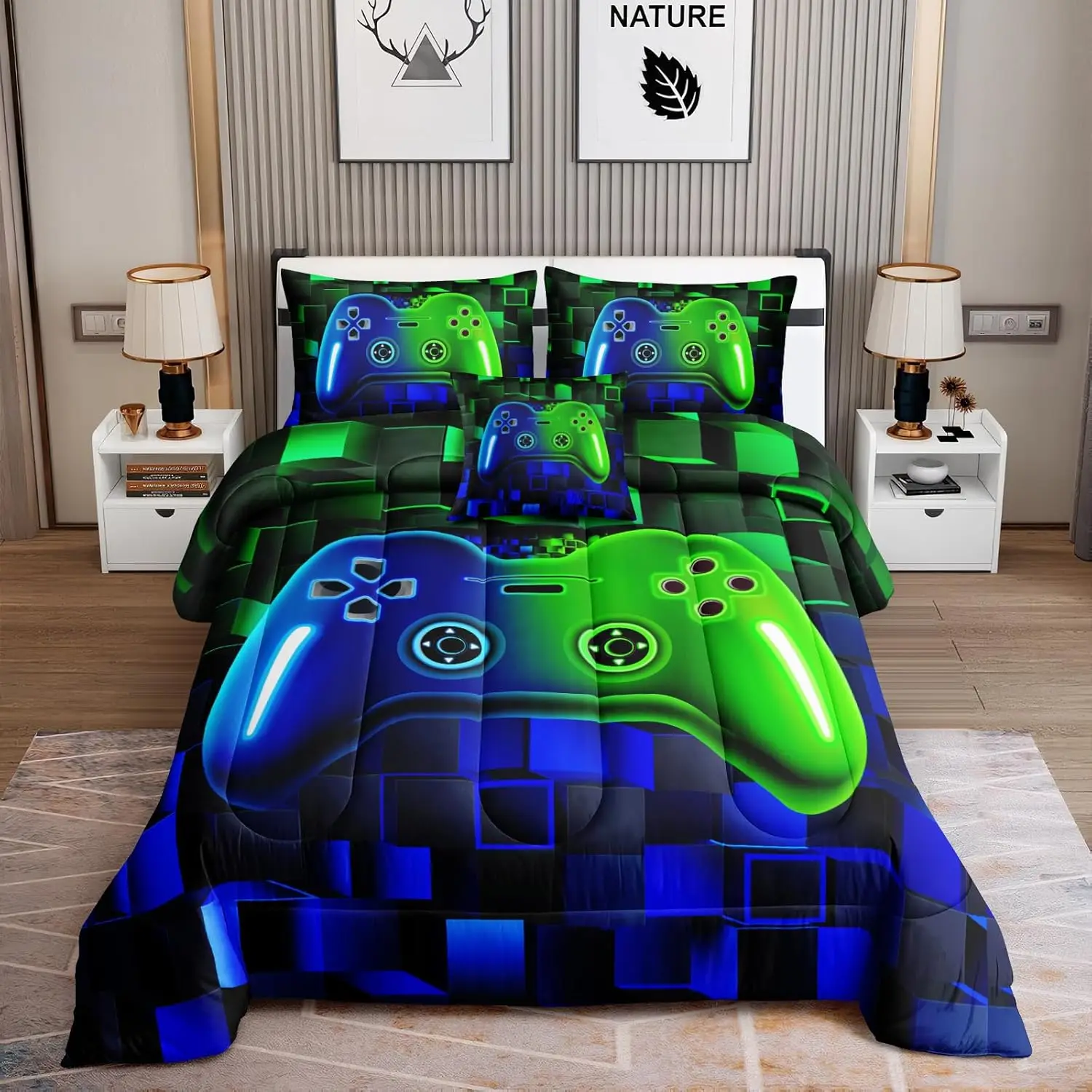 

5 Piece Gamer Bedding Set for Boys Twin Size with Game Controller Design