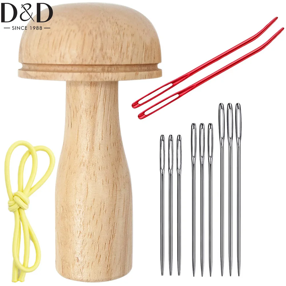 1pcs Wood Darning Egg Sewing Tool Repair for Darning Socks with 9pcs Large Eye Needles&2pcs Aluminum Bent Tip Tapestry Needles