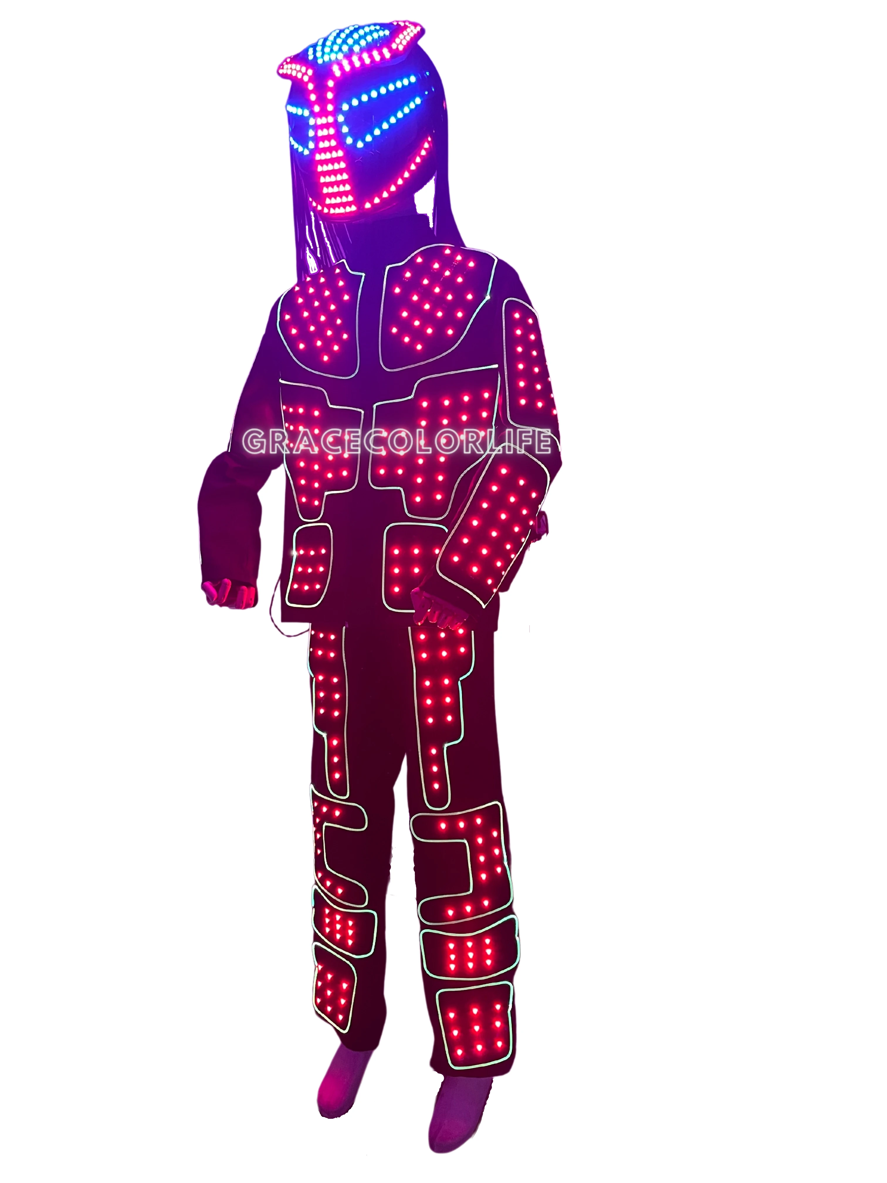 남성용 LED 로봇 라이트 파티 코스튬 성인용 헬멧 포함 발광 의상 공연용