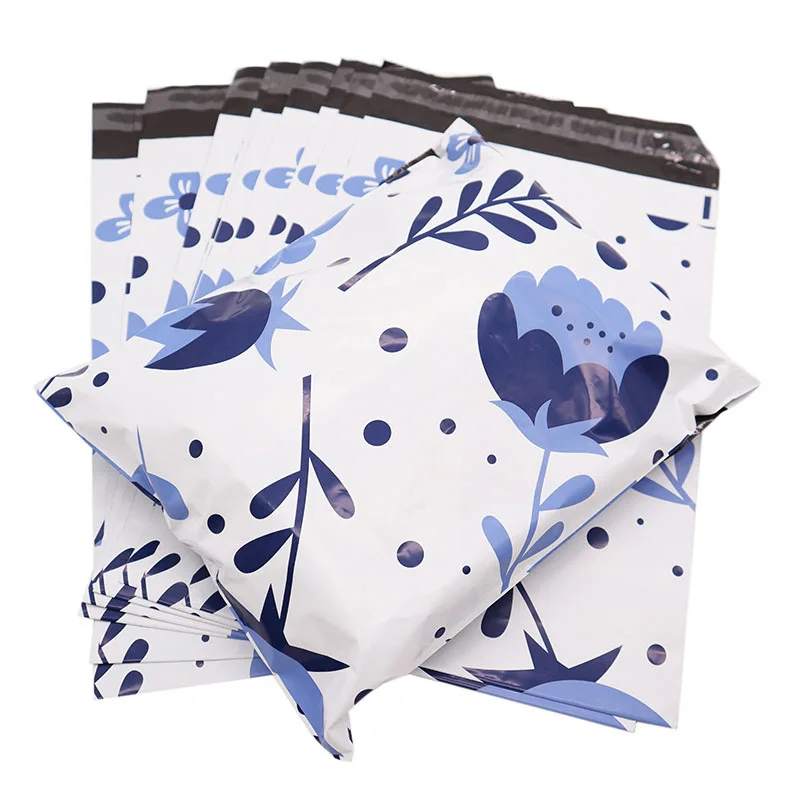 Flor Impresso Sacos De Transporte De Plástico, Envelope Suprimentos Para Pequenas Empresas, Embalagem De Roupas, Bolsas De Saco De Correio, 10x13 ", 50Pcs