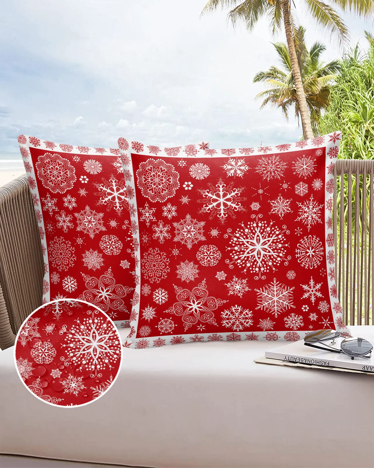 2/4PCS Christmas Red Snowflake Texture Waterproof Decorative Sofa Throw Pillow Cover Case Garden Patio Cushion Covers