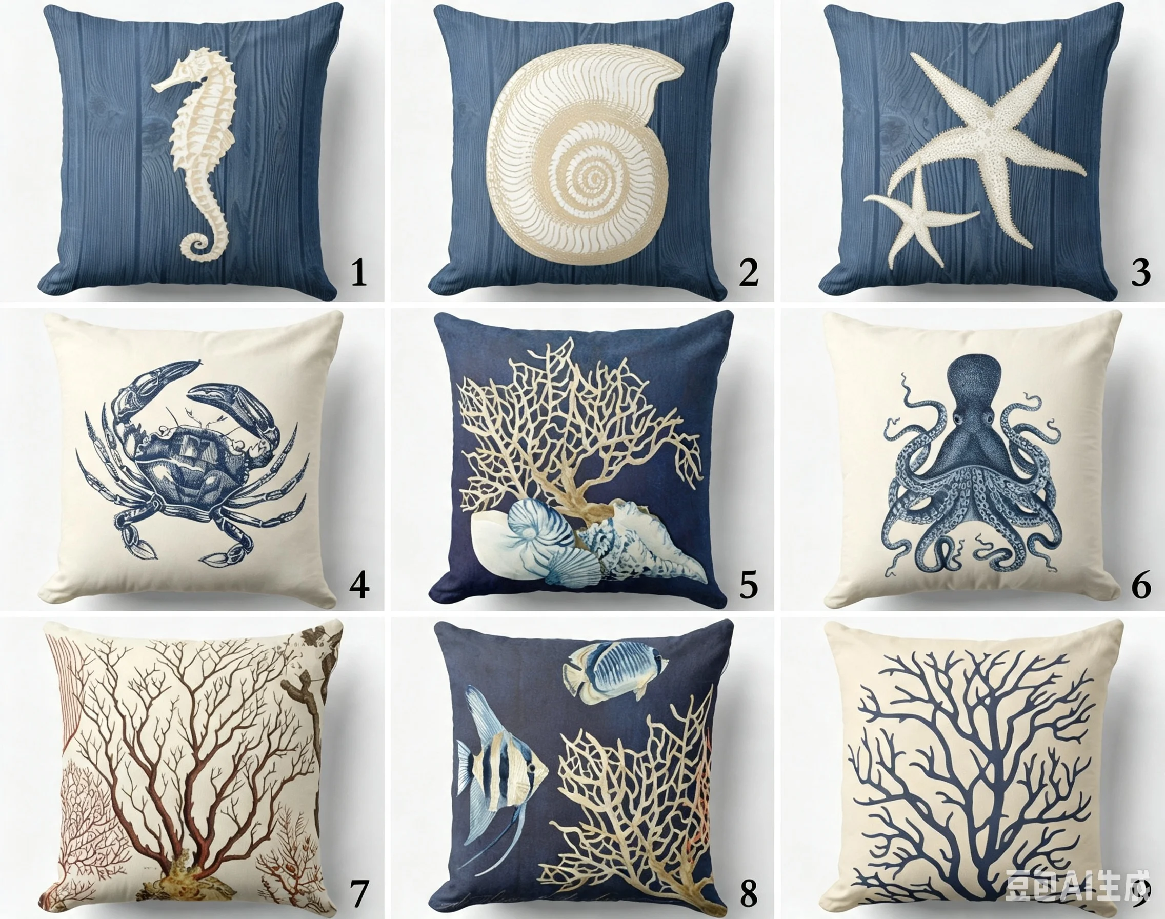 1pc Navy Blue Coastal Nautical Sea  Throw Pillow Cover 2D Double-Side Print Polyester Cushion Case for Home Sofa Housewarming G
