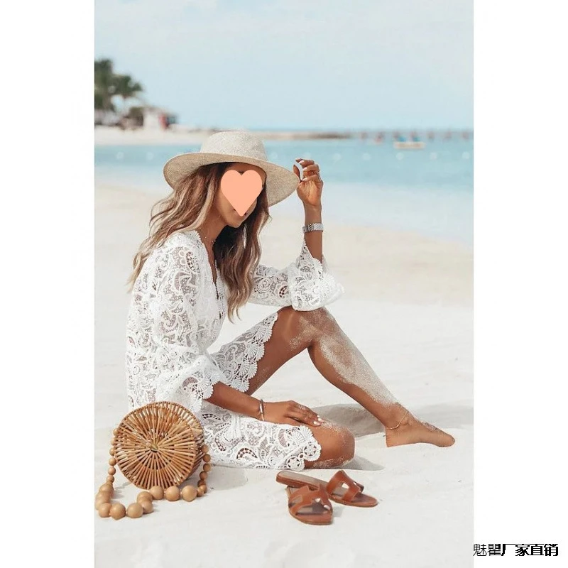 

Лето 2025 г., прозрачное кружевное бикини, сексуальная пляжная рубашка с защитой от солнца, купальник, пляжная одежда, легкий прозрачный купальник