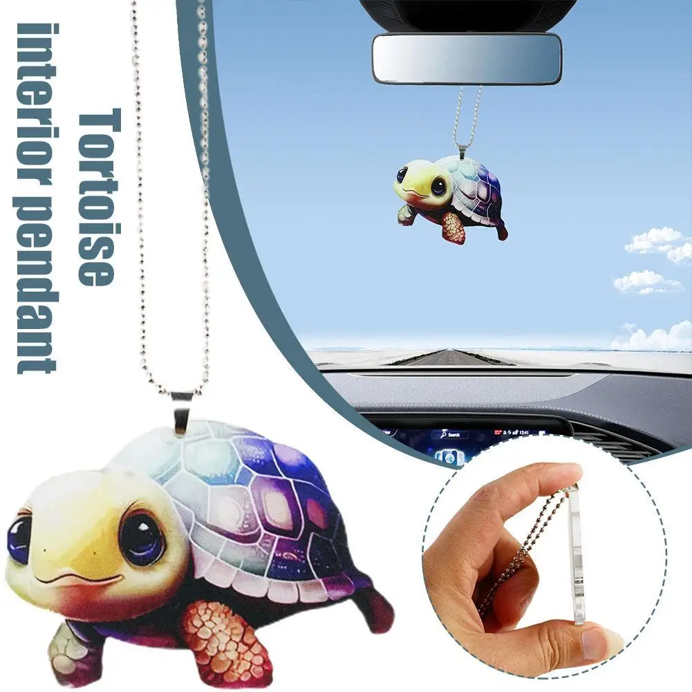 

New Colorful Turtle Car Interior Pendant Auto Rearview Mirror Acrylic Hanging Pendant Double-sided Funny Tortoise Ornament