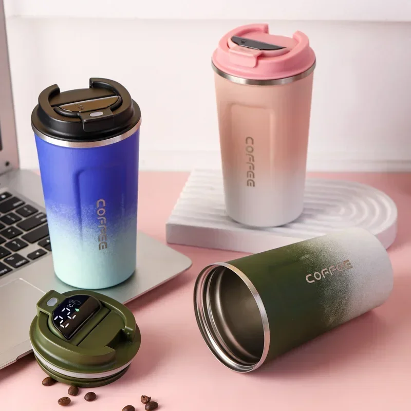 500ml Coffee Cup Portable Gradient 304 Stainless Steel Vacuum Simple Car Accompanying Water Cup Keep Cold Gift Thermos Termos