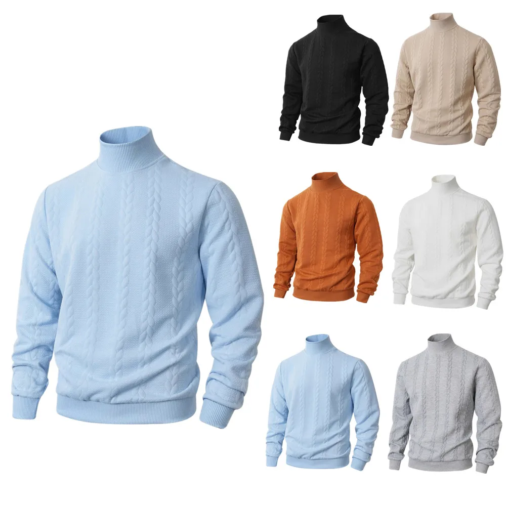 Autumn Winter Thick Knitted Sweater Men Pullovers Solid Color Mock Neck Slim Fit Knit Pullovers Men Causal High Quality Tops