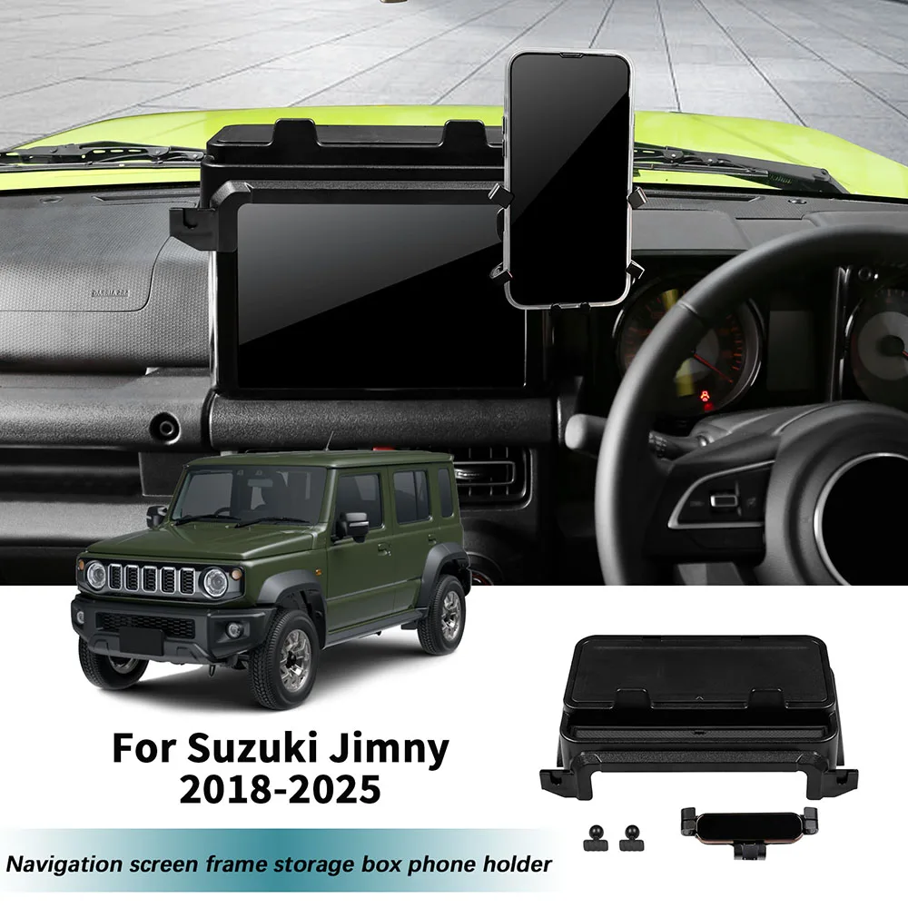 

For Suzuki Jimny 2018 2025 Navigation Screen Storage Box with Phone Holder Universal Left Right 3 5 Door Compatible Accessories