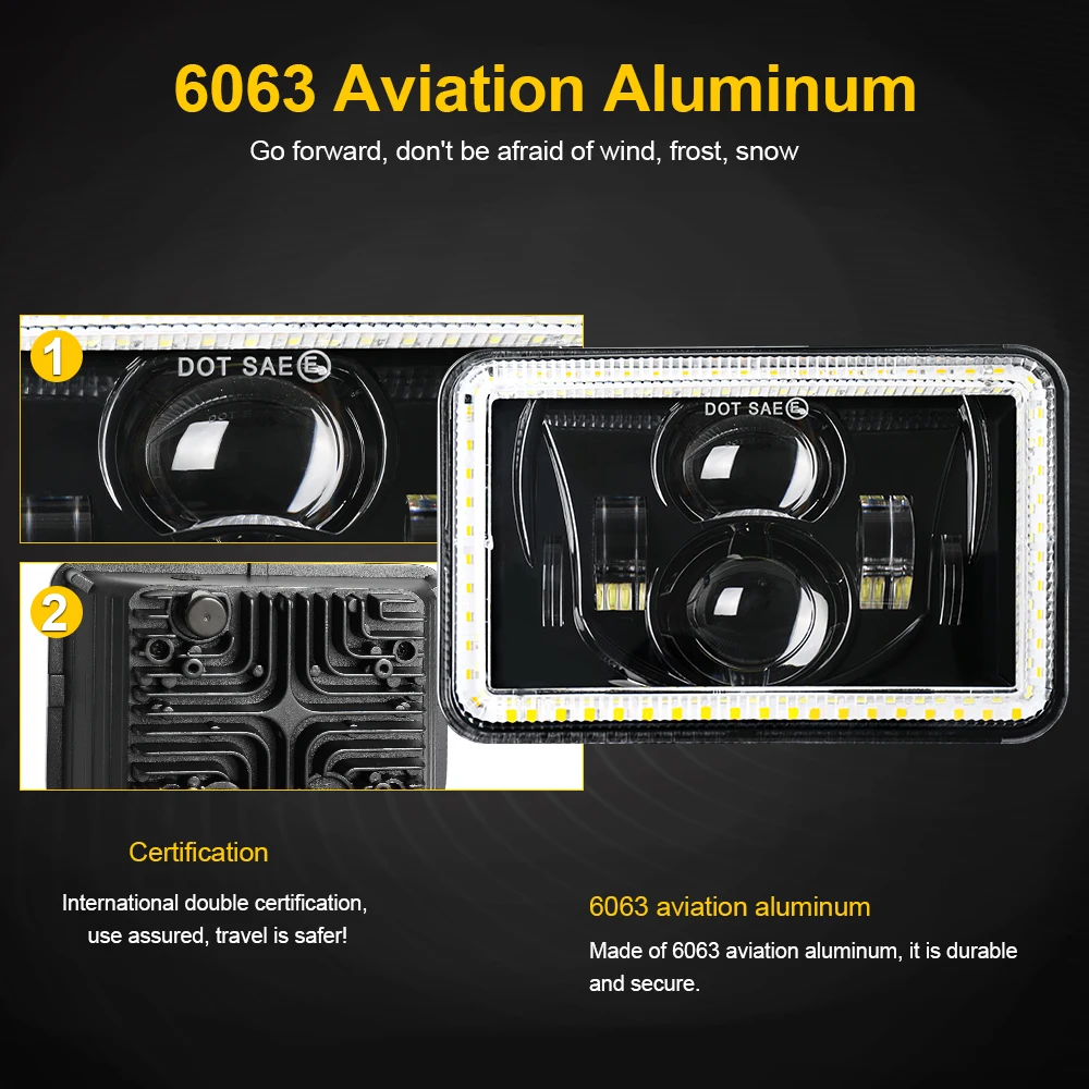 HAOLIDE 4x6 pouces rectangulaire phare LED lampe de signalisation blanc feux de jour pour Peterbilt Kenworth Freightliner 12V 24V