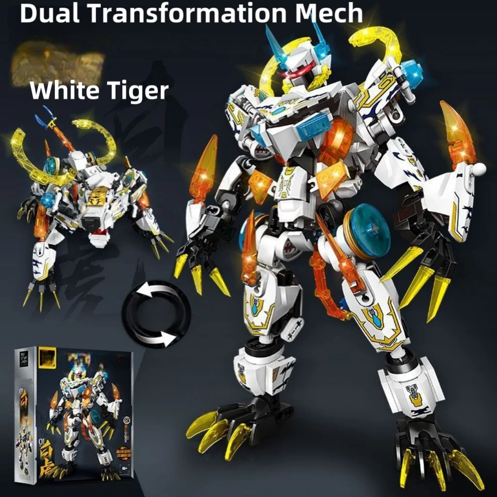 Four Holy Beasts Double Transformation Robot, Puzzle Assembly Children's Toy, Character Model, Children's Birthday Gift