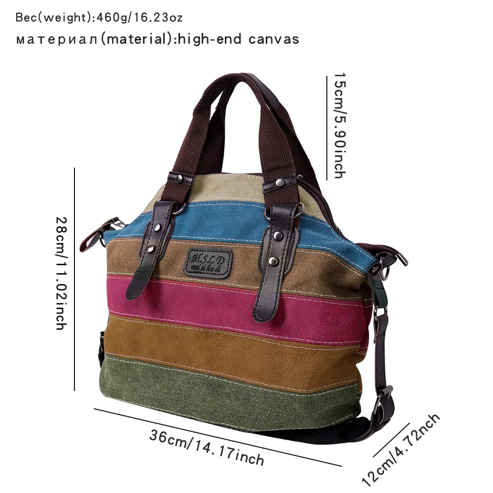 New Arrival Hot Ladies Fashion Handbag Patchwork Rainbow One Shoulder Canvas Messenger Bag Large Capacity Travel Bag