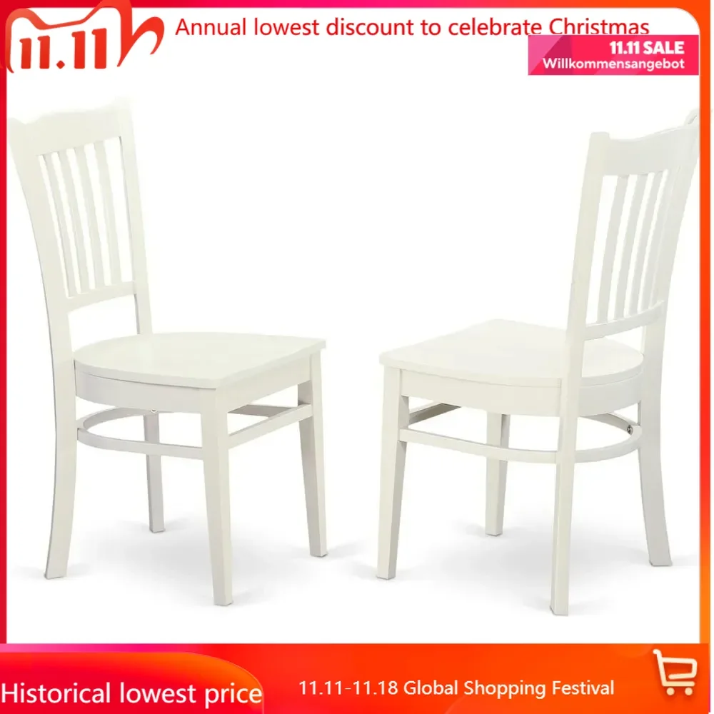 

GRC-WHI-W Groton Dining Chairs - Slat Back Wooden Seat Chairs, Set of 2, Linen White modern dining table dinning chairs