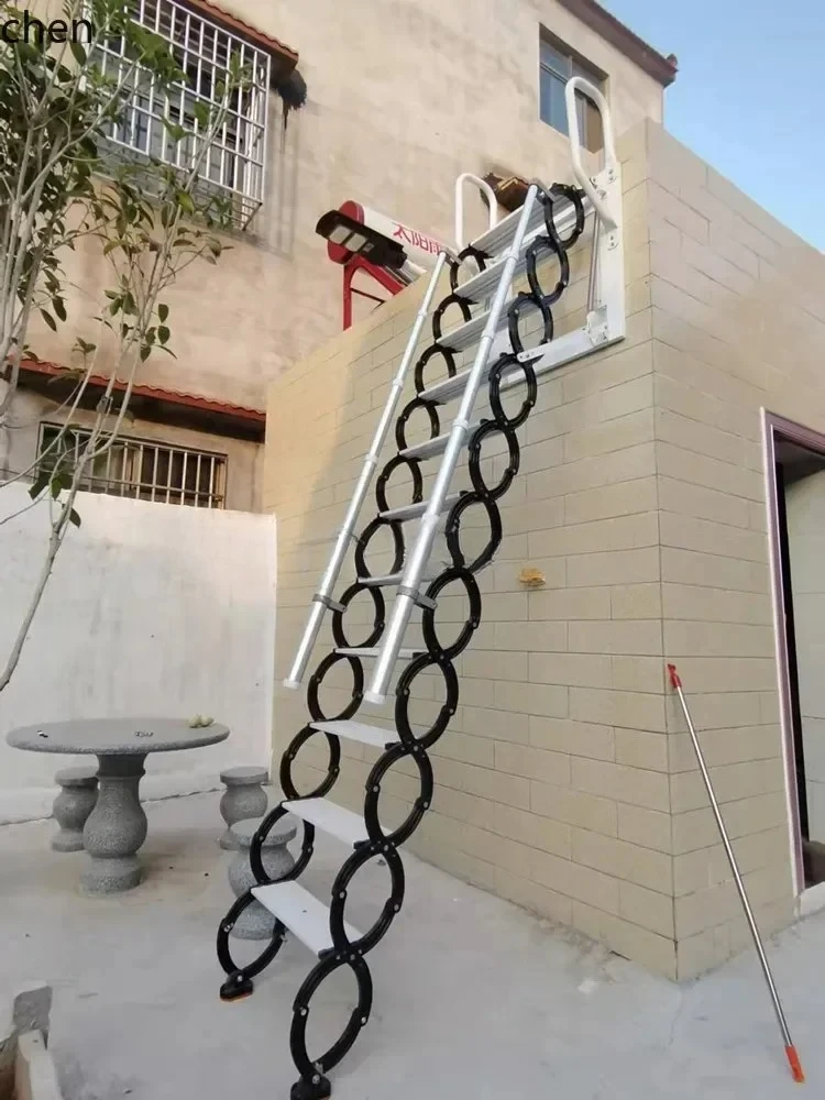 A31-outdoor telescopic staircase thickened wall hanging folding lifting invisible stretching ladder