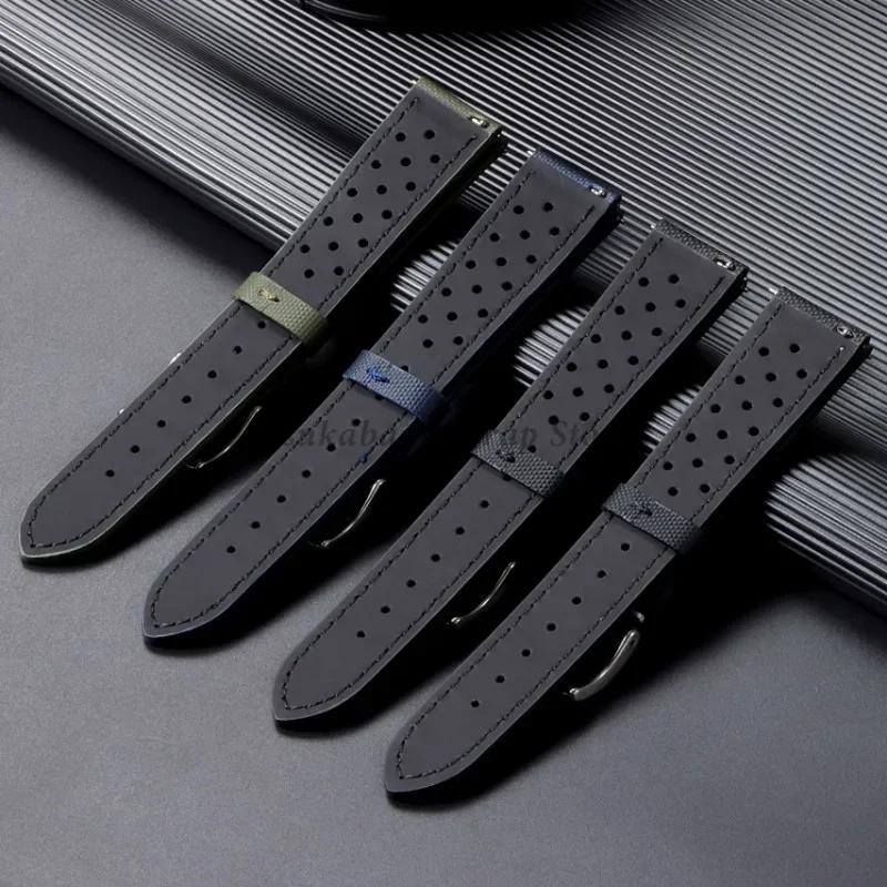 18 20 22 มม.คุณภาพ Oxford ผ้าหนังสําหรับ CITIZEN สําหรับ Seiko สําหรับ TAG Heuer สร้อยข้อมือผู้ชายผู้หญิงสายนาฬิกากันน้ํา