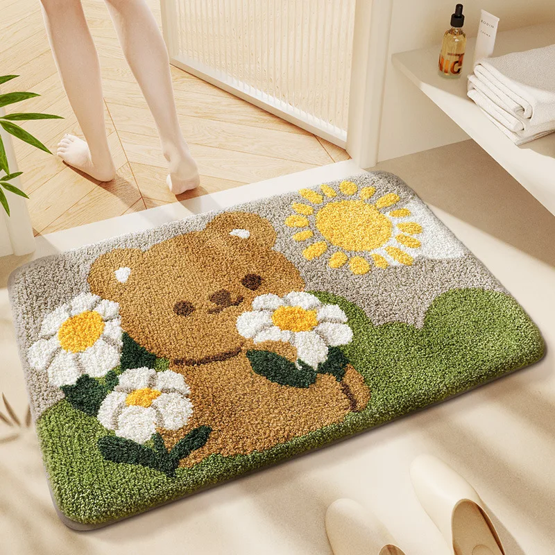 VIKAMA Tapis ours mignon pour entrée de salle de bain, décoration de chambre d'enfant, doux et respectueux de la peau, créant une décoration de maison ludique