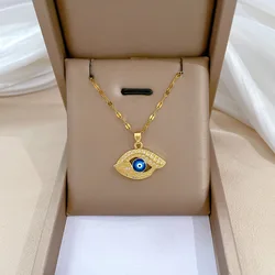 2023 Turkey Evil Eye Necklace for Women Blue Eye Stainless Steel Chain Choker Clavicle Chain Ethnic Lucky Ear Jewelry Gifts
