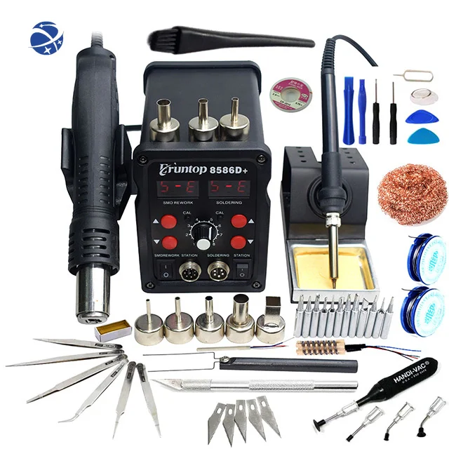 yyhcEruntop 8586D+ Double Digital Display Electric Soldering Irons +Hot Air Gun T210 Soldering Iron Set