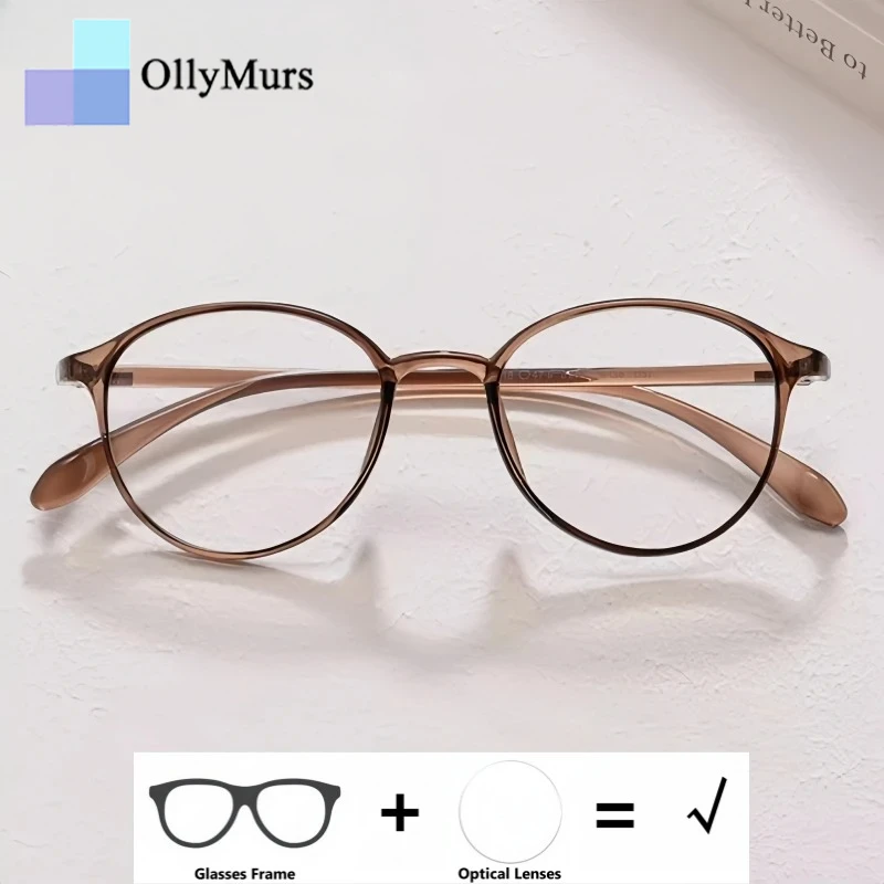 

OLLYMURS Retro Round Optical Prescription Glasses Women Myopia Hyperopia Progressive Eyewear Men Anti-Blue Light Small Size TR6