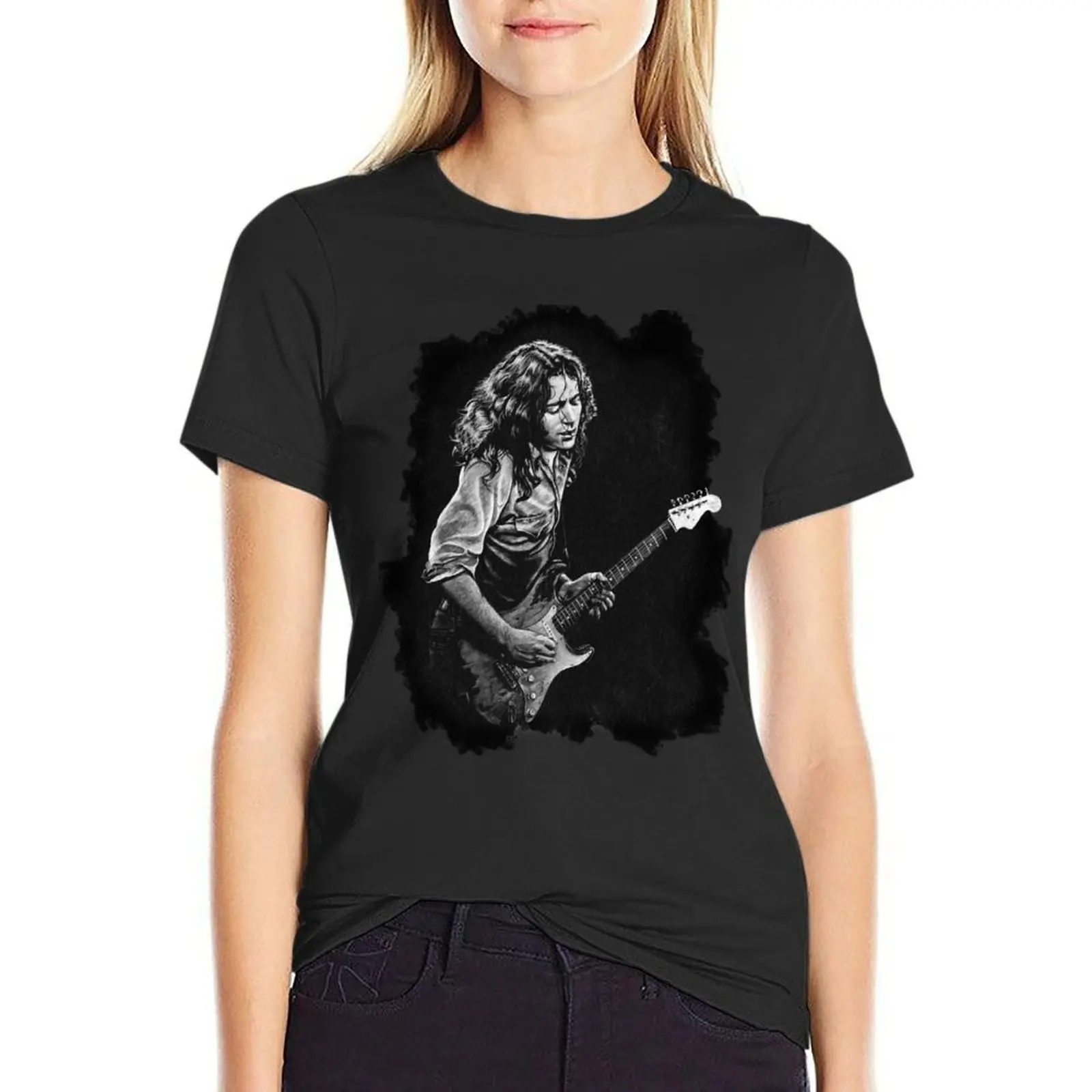 

Rory Gallagher drawing T-Shirt Blouse female blacks customs white t-shirt dress for Women sexy