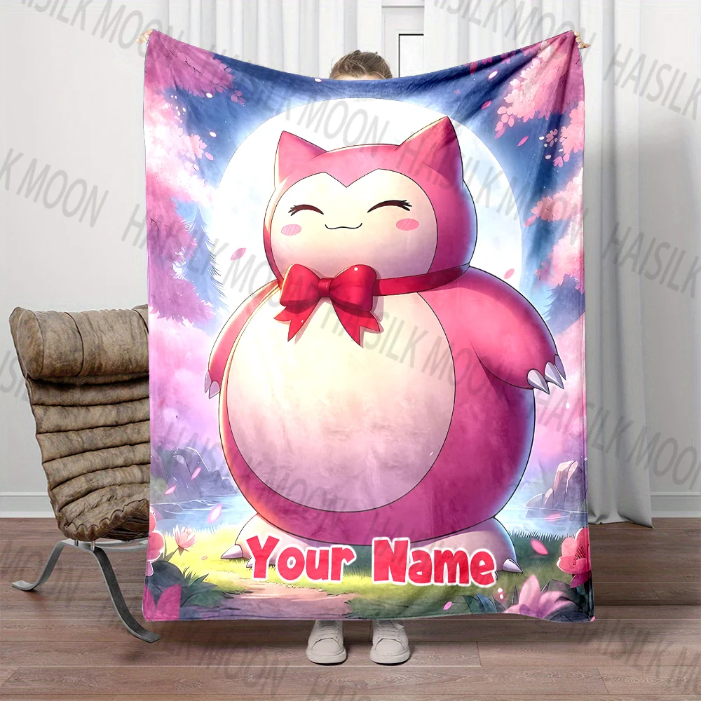 Custom Name Blanket Pokemon Snorlax Printed, All-Season Multi-Use for Nap, for Bed Camping, Travel, Car ,Sofa Machine Washable