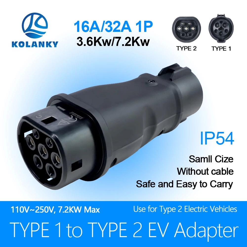 

Зарядный адаптер Kolanky EV, тип 1 SAE J1772 To GBT 32A 7.2KW, зарядка для электромобиля, гибридных автомобилей