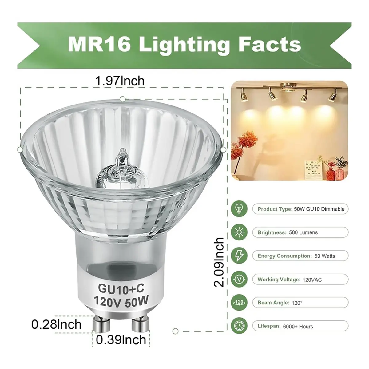 BABQ 6pcs GU10 120V 50W Halogen Light Bulbs for Track and Range Hood GU10+C Candle Lamp with Dimmable