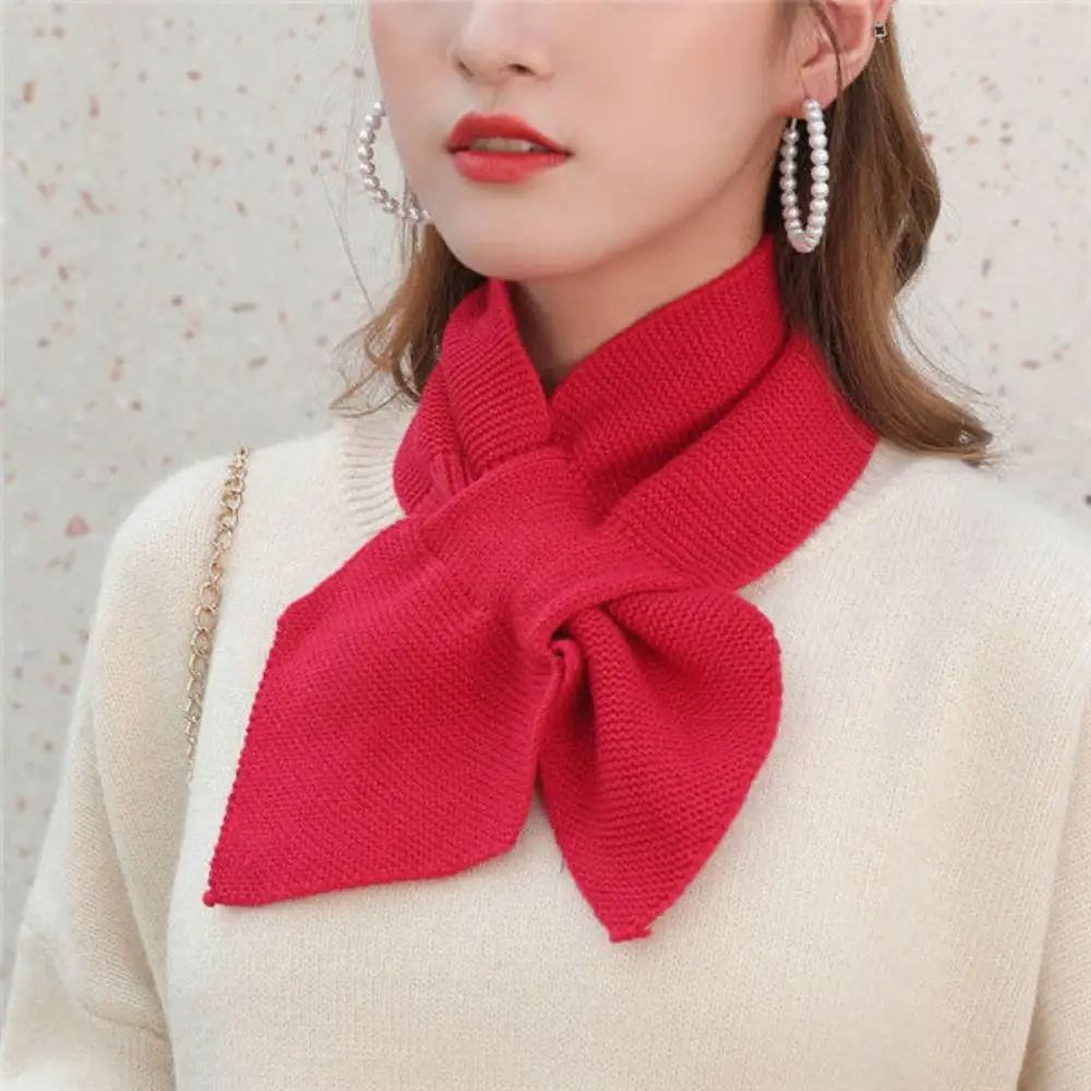 Knitted Cross Scarf Women Warm Casual Turtleneck Neck Warmer Detachable Winter Windproof Sweater Bowtie Scarf