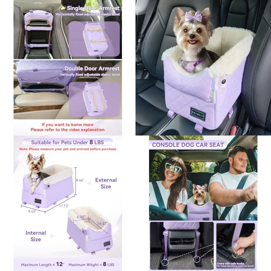 

Cat Car Seat with Safe Protection Hooks, Center Console Dog Car Seat with Upgraded Safety Tethers, Washable Cushion, Dog Car Se