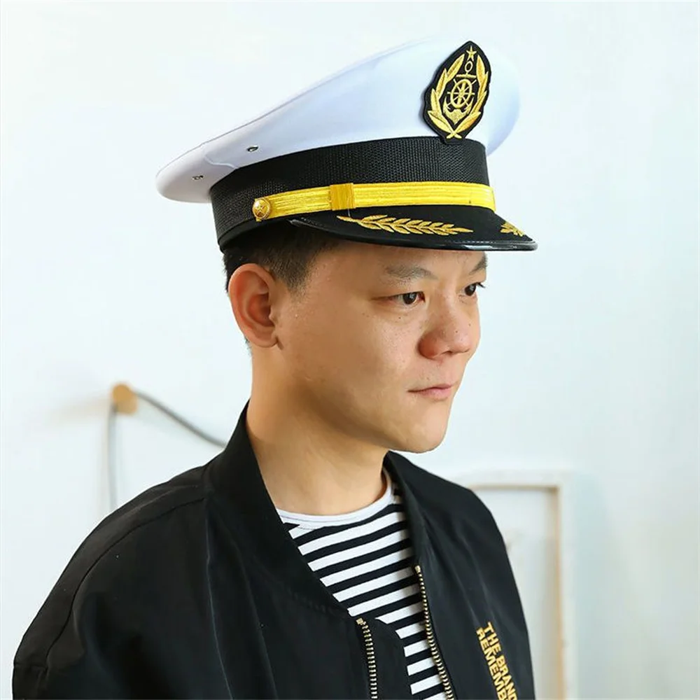 Weiße Kapitänsmütze, Crew-Anziehmütze, Sergeant-Cosplay-Mütze für Herren