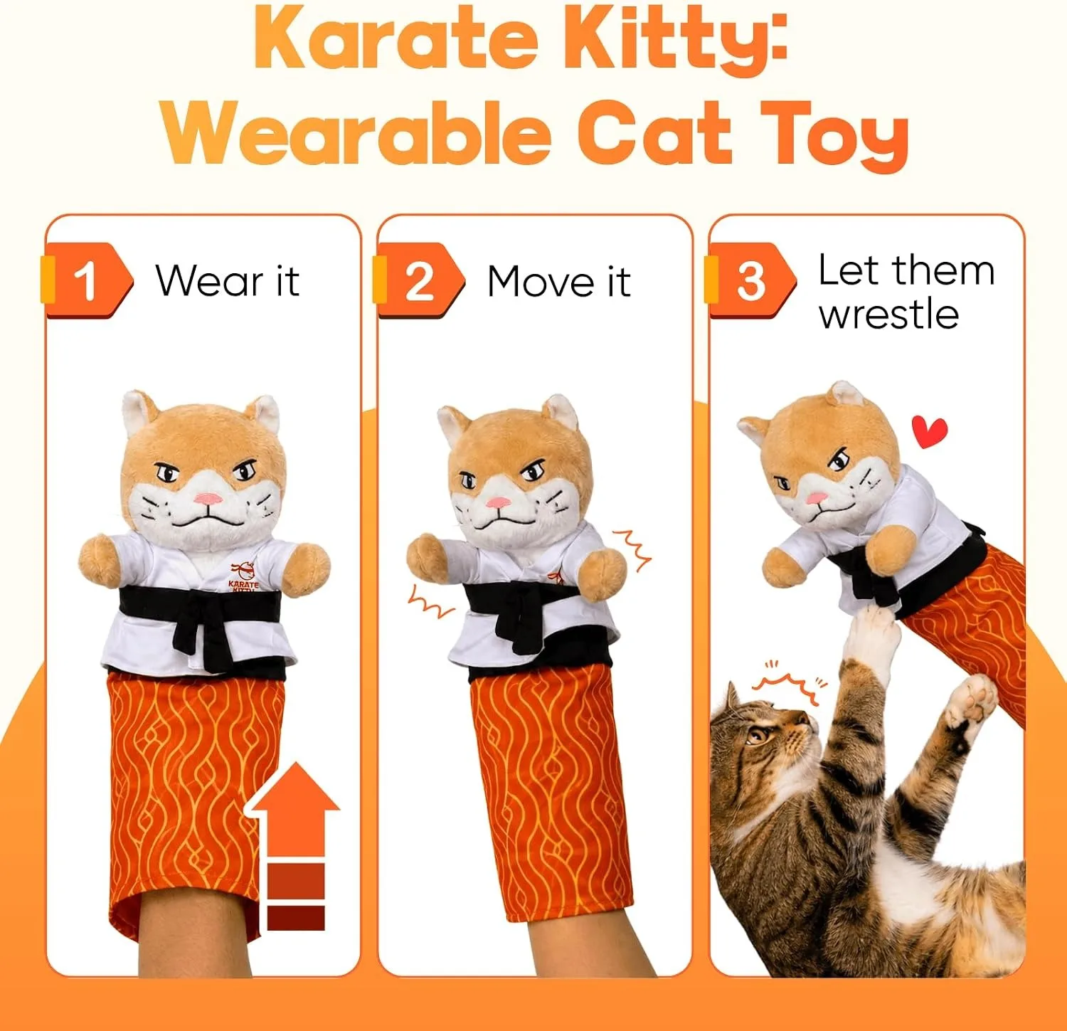 Cat Wrestling Glove, Interactive boxing cat toy with arm sleeve,  crinkle ears and catnip pocket for active indoor play,