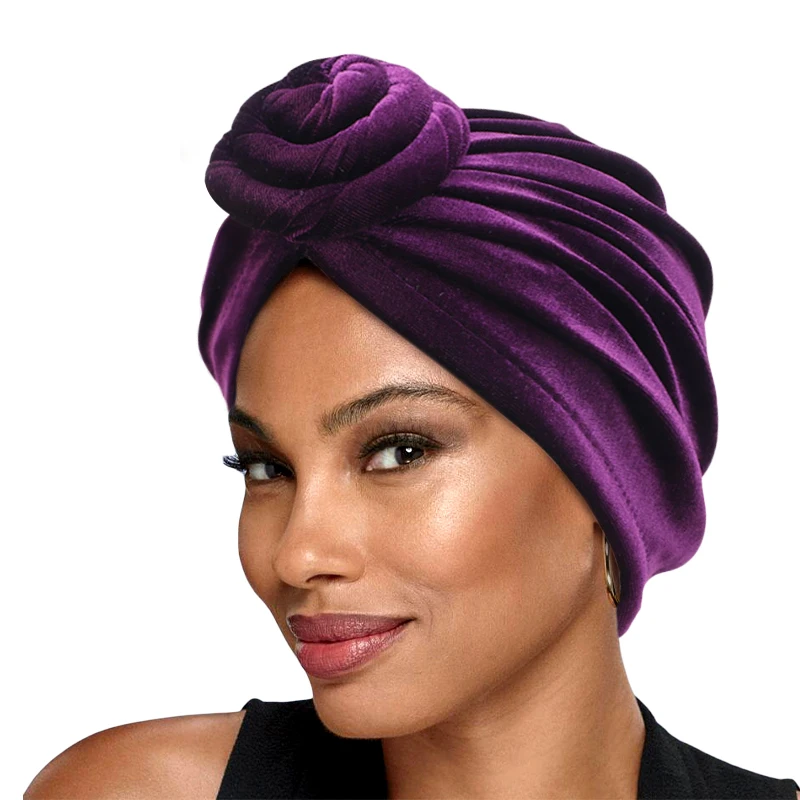 

New Women Velvet Knot Turban Stretchy Headband Muslim Hijab Head Wrap Knotted Indian Cap Bandana Ladies Chemo Hair Accessories