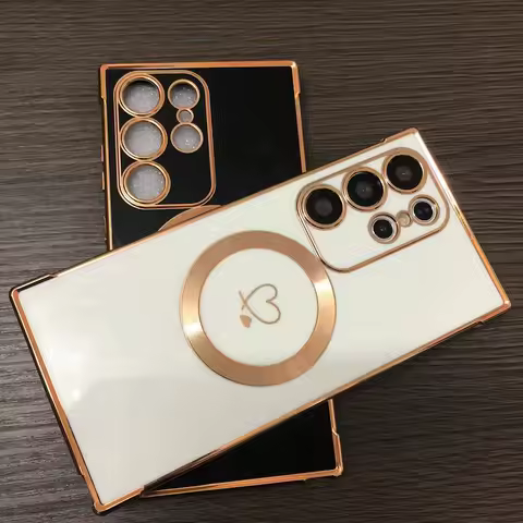 For Magsafe Case for Samsung Galaxy S23 Ultra S22 S21 Plus S24 Ultra S22Plus S20 S21 FE Electroplate Love Pattern Protect Covers