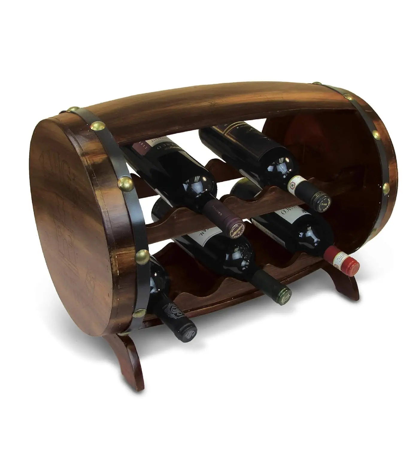 

Wine Rack - Freestanding Wooden Barrel Wine Holder for 10 Wine Bottles, Bottle Rack Floor Stand, Table, Customized