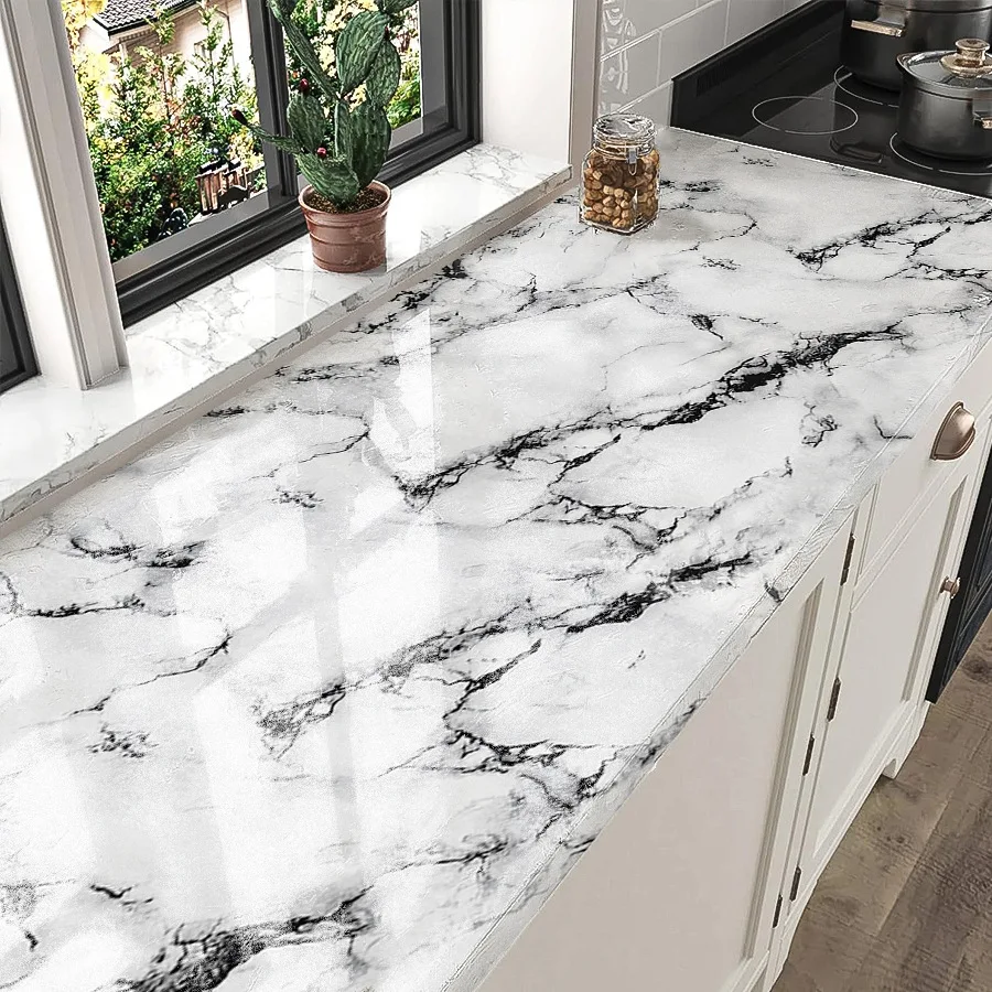Gray Imitation Marble Self-adhesive Wallpaper Thickened PVC Sticker Kitchen Oil Proof Sticker Countertop Wallpaper Wall Sticker