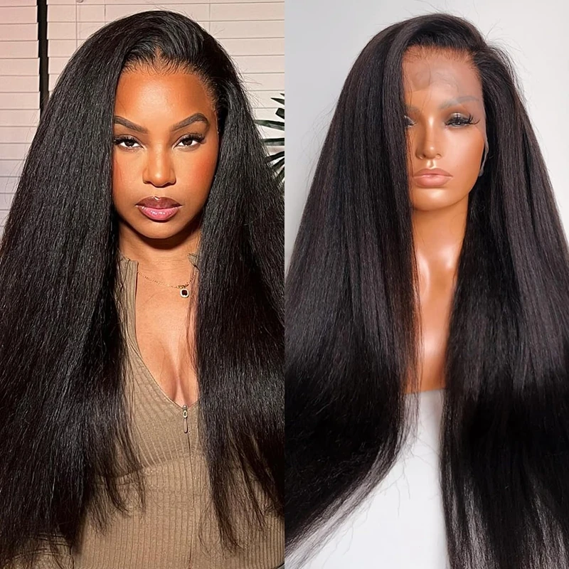 

13X6 Kinky Straight Lace Front Wigs Pre Plucked Baby Hair 200% Density 13x4 Transparent Human Hair Wigs Brazilian Remy Hair #1B