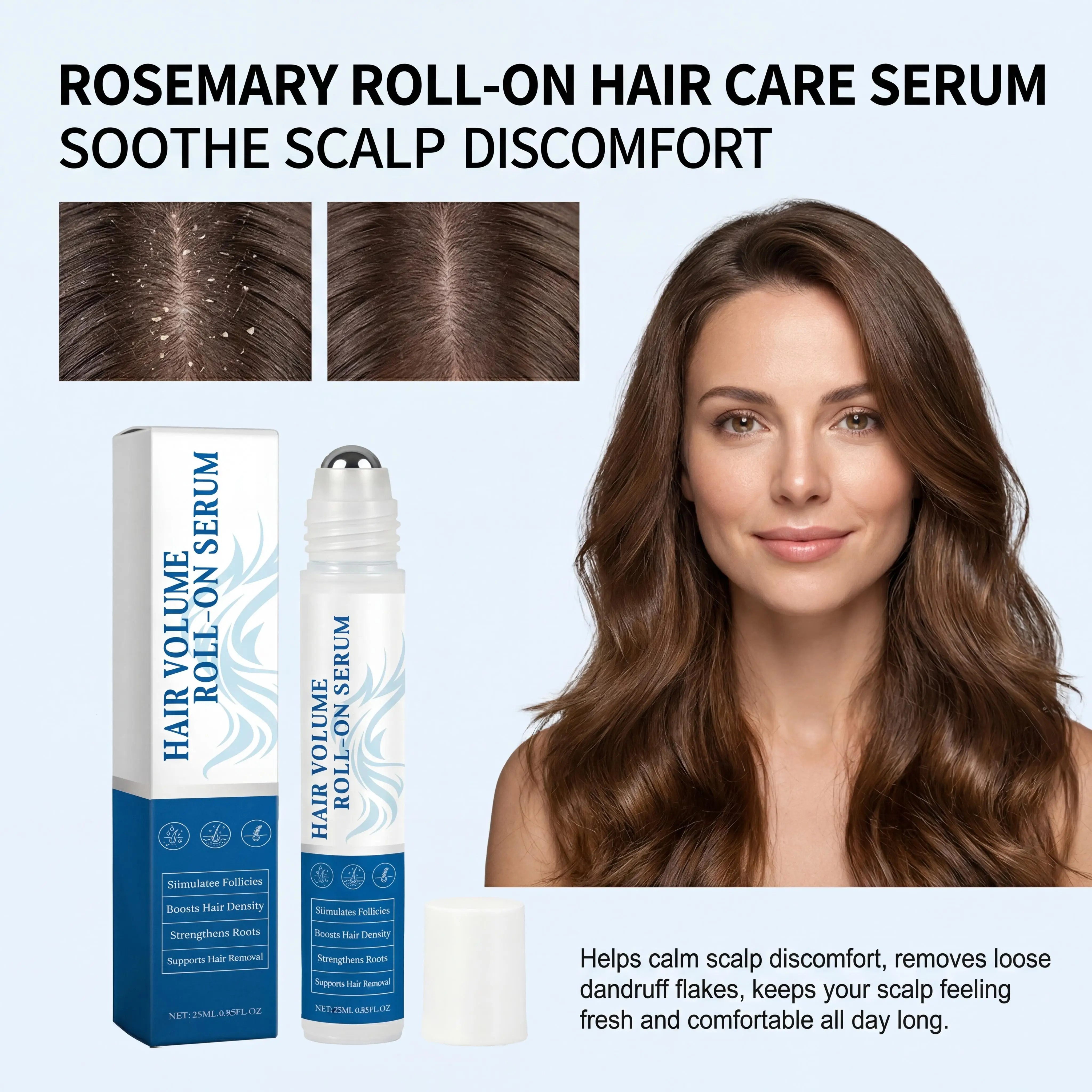 Rosemary Hair Growth Serum Roll On Boost Hair Follicle Vitality Repair Damaged Reduce Hair Fall Hair Care Serum For Women & Men