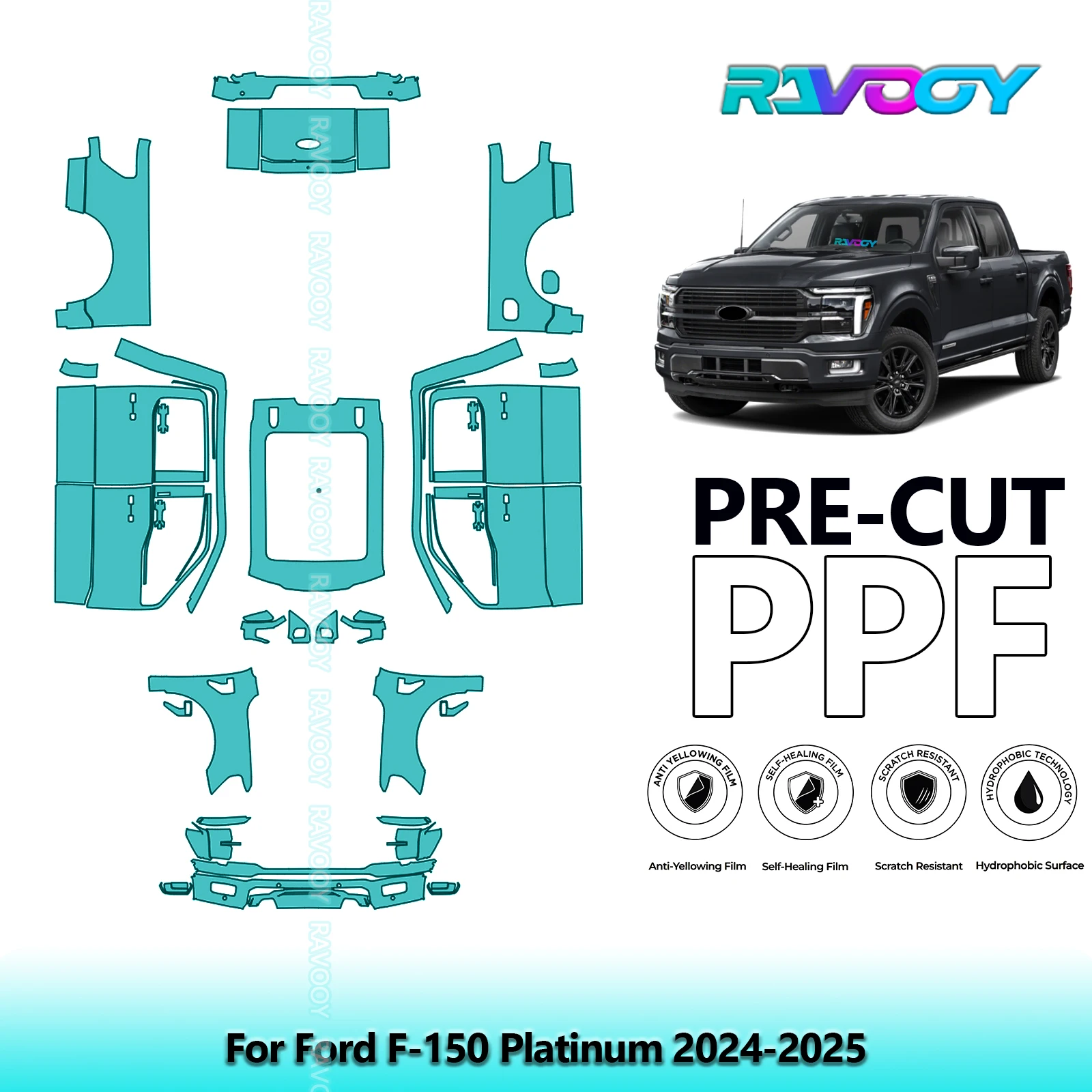 RAVOOY Custom-Fit Precut TPU PPF Full Vehicle Clear Bra Stone Guard EU UK For Ford F-150 Platinum 2024-2025