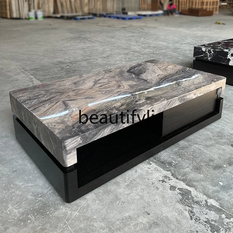 

60.Marble luxury stone coffee table living room home walnut light luxury high sense