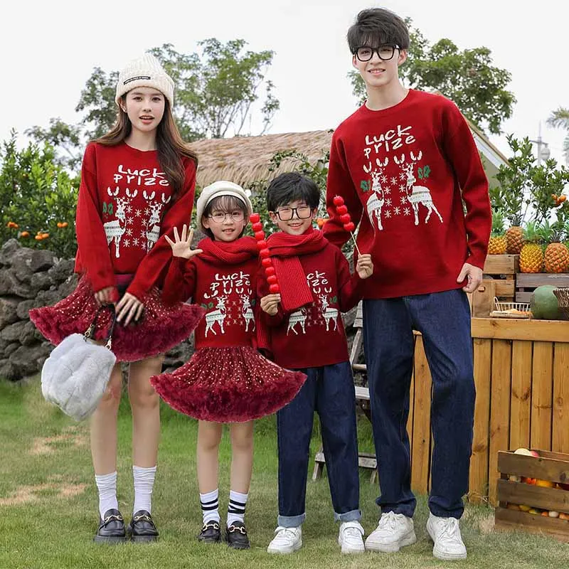 Christmas Family Matching Outfits Sweater Parent-Child Autumn Winter Dad Son Tops New Mom Daughter Head Pullover Home Clothing