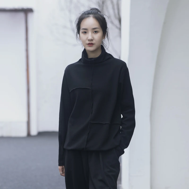 

Женский вязаный топ Long Sve оригинального дизайна с высоким воротником, хлопковая основа, осень-зима, модный Ele Sle