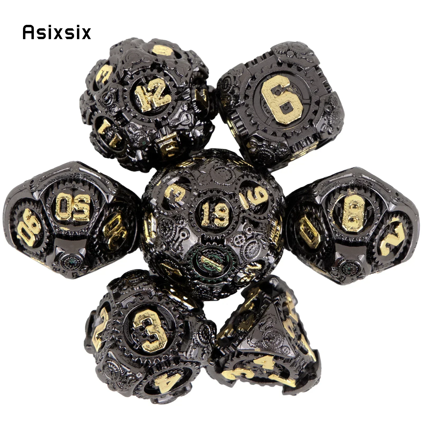 

7 Pcs Black Gear Wheel Metal DicePerfect For Rpgs, Board Games, And Card Games.Dice For Games, Dnd Dice Set