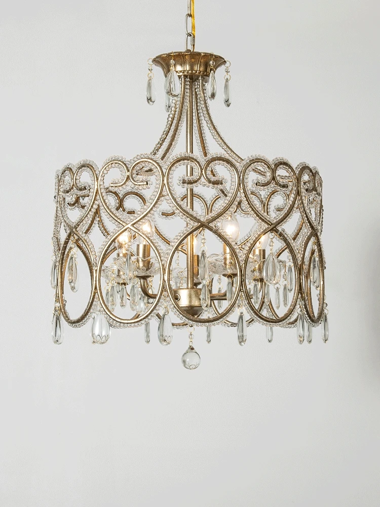 Heart Shaped French Crystal Ceiling Light Romantic Princess Bedroom Pendant Lamp American Chandelier Dining  Living Room Decor