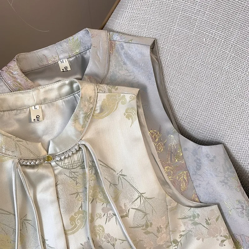 Nuevo estilo chino pequeño cuello redondo disco viento nacional industria pesada bordado top chaleco cardigan señora abrigo